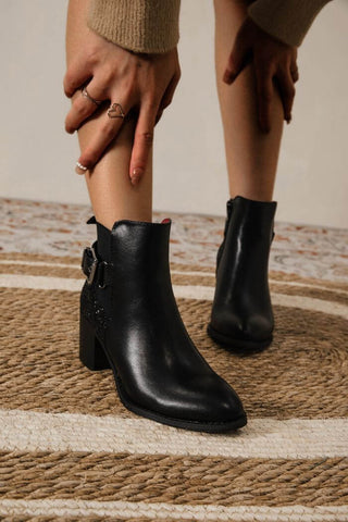 Image of Bottines bi-matières à boucle et paillettes - Gallantry Shop