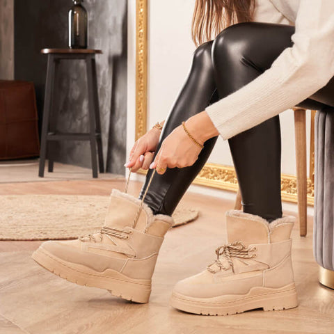 Image of Boots fourrées en suédine à lacets - Gallantry Shop