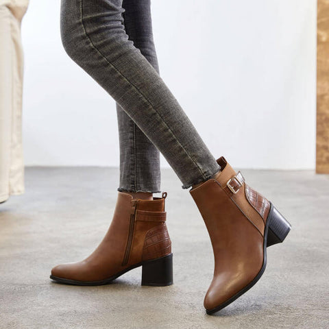 Image of Bottines bi-matières à boucle - Gallantry Shop