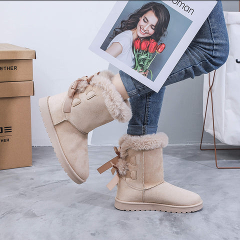 Image of Boots fourrées en suédine à noeud - Gallantry Shop