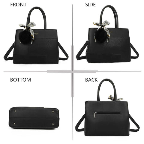 Image of Gallantry™ Handbag Decorated With Pompom And Scarf Knot - Gallantry Shop