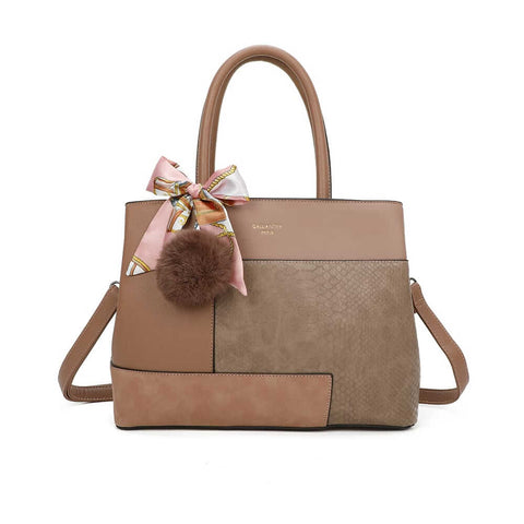 Image of Gallantry™ Handbag Decorated With Pompom And Scarf Knot - Gallantry Shop