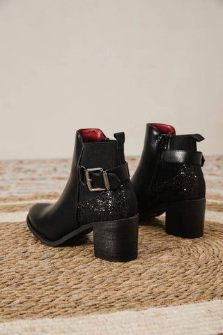 Image of Bottines bi-matières à boucle et paillettes - Gallantry Shop