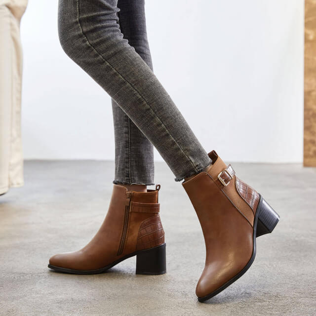 Bottines bi-matières à boucle - Gallantry Shop