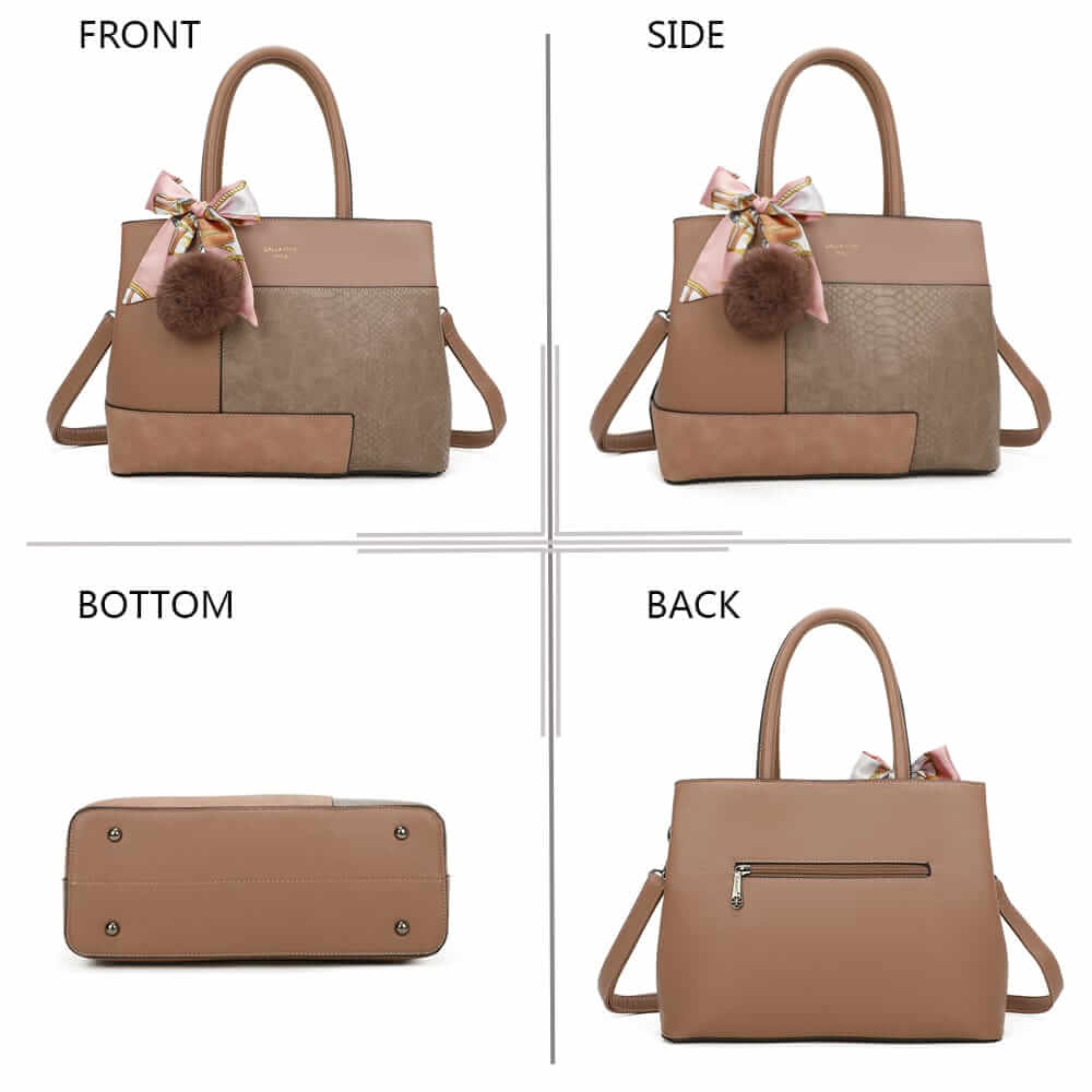 Gallantry™ Handbag Decorated With Pompom And Scarf Knot - Gallantry Shop