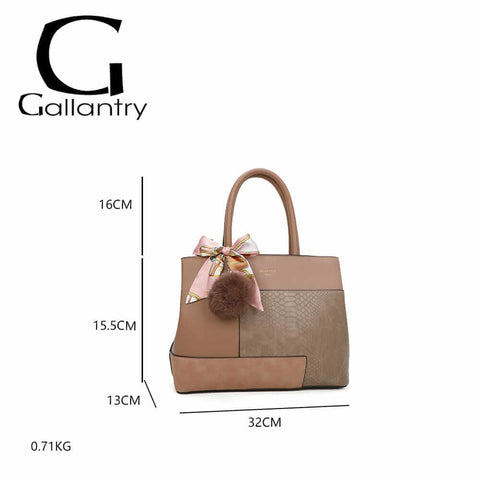 Image of Gallantry™ Handbag Decorated With Pompom And Scarf Knot