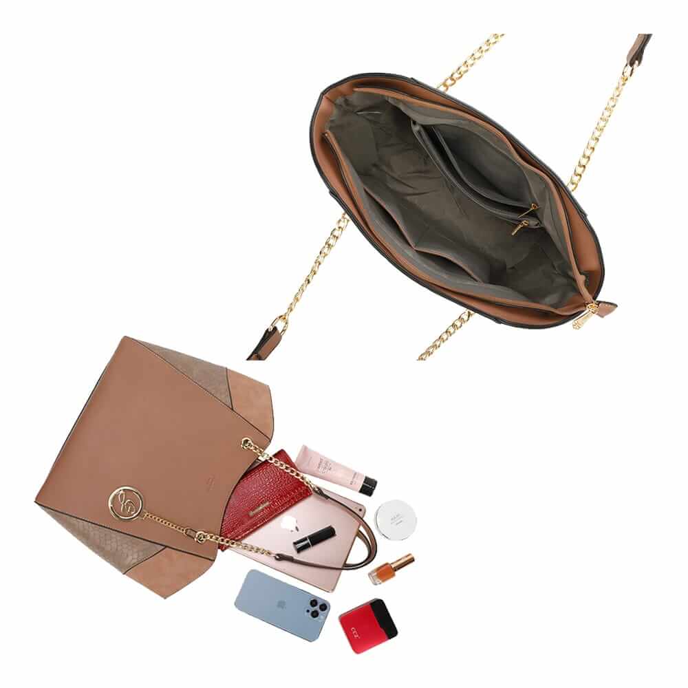 Bi-material bag with chain handle - Gallantry Shop